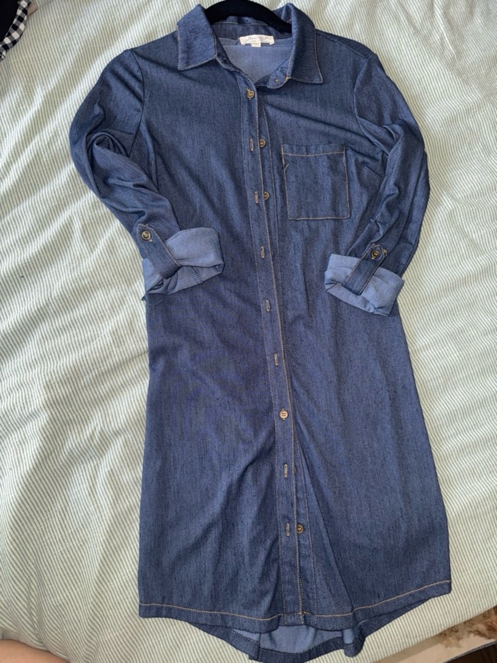 Classic Denim-Like Shirt Dress in Dark Blue